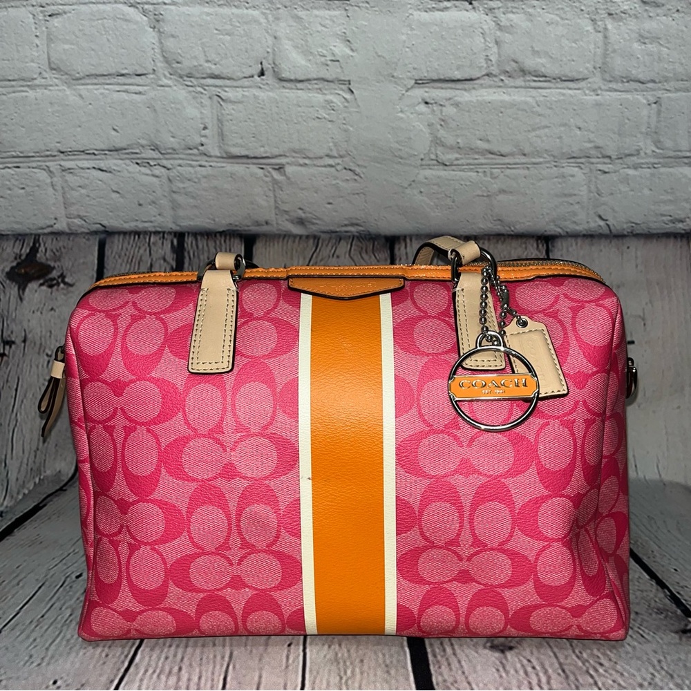 Vintage Y2K Coach Signature Stripe Nancy Pink Satchel Crossbody Handbag